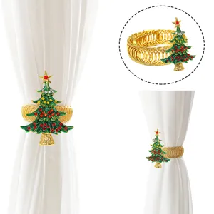 Green Rhinestone Christmas Tree Curtain Tieback Metal Spring Curtain Clip Drapery Holdback Home Decor Accessories