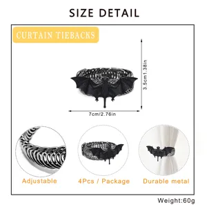 Black bat curtain tiebacks metal spring 4pcs 7x3.5cm punch-free window curtain hardware