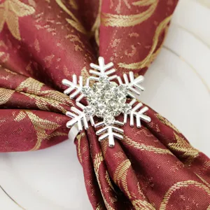 Exquisite rhinestone Christmas snowflake napkin ring detail for holiday table decor and dining.