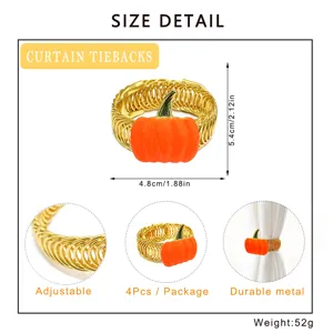Orange pumpkin curtain tiebacks, adjustable metal spring drapery holdbacks, 4 pieces set for home.