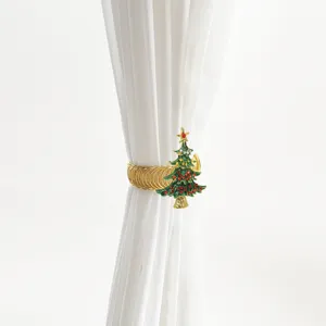 Close-up detail of the Christmas tree curtain tieback featuring sparkling rhinestones.
