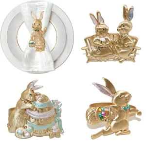 Portatovaglioli Coniglietto di Pasqua Set Metallo Oro Opaco Porta Tovaglioli con Design Uovo di Pasqua Colorato Decorazione Tavola