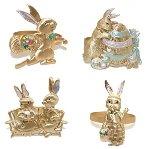 4pz Pasqua Oro Coniglio Portatovaglioli Metallo Coniglietto Fermatovaglioli Tavola