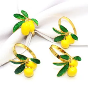 Set di 4 portatovaglioli limone oro decorazione tavola festa di primavera cena