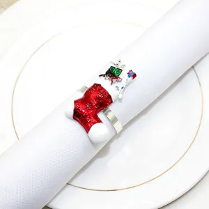 Christmas red stocking napkin ring hotel table decor metal napkin holder for holiday party