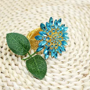 Blauer Kristall Blume Vorhang Raffhalter Metall Feder Vorhangring Deko Schnalle Zubehoer