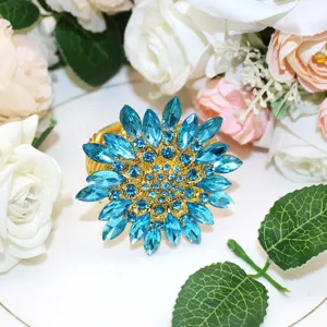 Blauer Kristall Blumen Vorhang Raffen Metall Feder Raffhalter glänzendes Dekor Element Haus