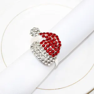 Christmas rhinestone hat napkin ring silver metal napkin holder for holiday table decoration.