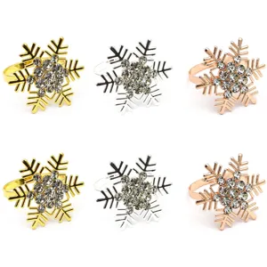 Christmas snowflake rhinestone napkin ring alloy table decor dinner napkin holder 6pcs