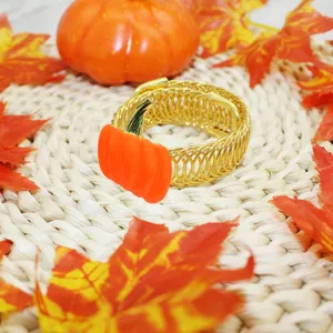 Gold spring curtain tieback with orange pumpkin charm, autumn decor drapery holder buckle
