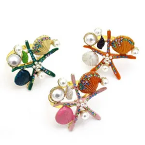 Set di anelli per tovaglioli conchiglia perla stella marina fibbia da tavola elegante