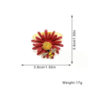 Portatovaglioli margherita rossa con ape, decorazione tavola in lega, 3.8cm, 17g.