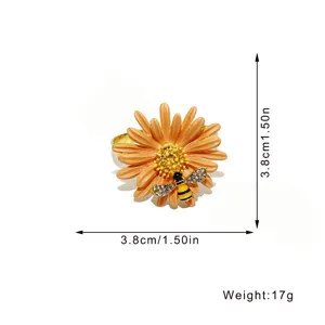 Portatovaglioli margherita arancione con ape, lega metallica, misura 3,8 cm, decorazione tavola.