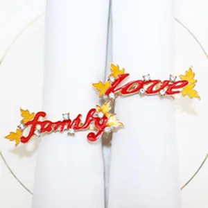 Autumn Maple Leaf Napkin Rings Thanksgiving Metal Napkin Holders with Family and Love Words
