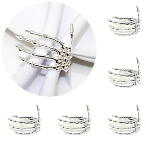 Halloween silver skeleton hand napkin rings set for dining table decor party supplies