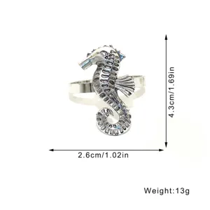 Vintage seahorse metal napkin ring table decor detail view size specification 2.6x4.3cm