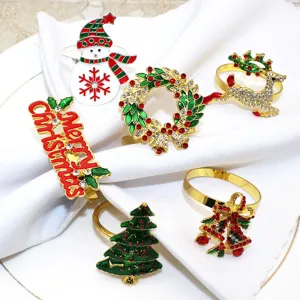 Rond de Serviette de Noël en Alliage Strass Émail Décoration de Table Festive Porte-Serviettes pour Fête de Mariage Dîner Maison