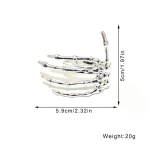 Silver skeleton hand napkin ring for Halloween table decoration, gothic style metal napkin holder.
