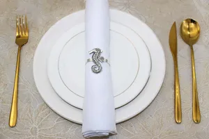 Elegant silver seahorse metal napkin ring holder for nautical table decor events 1pc