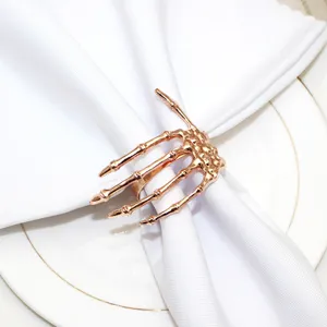 Skeleton hand napkin ring holder for Halloween table decor and party dining set details view