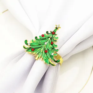 Christmas tree napkin ring, alloy metal napkin holder with red white rhinestones for party decor.