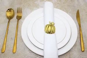 Gold pumpkin napkin ring autumn harvest table decor metal napkin holder for Thanksgiving