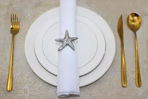 Vintage starfish napkin ring set for elegant table setting wedding party dinner decor metal.