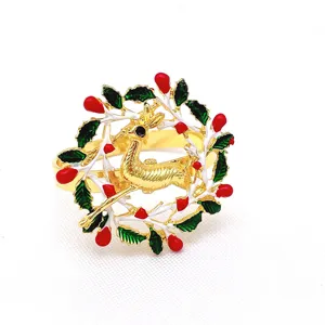 Christmas deer napkin ring gold alloy holiday table decor wreath napkin holder for party dinner
