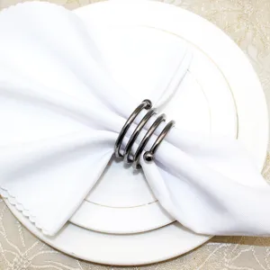 Metal spring napkin ring with double beads, elegant black holder for hotel table decor.