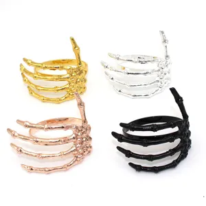 Halloween skeleton hand napkin rings metal table decor ring spooky party dinner set of 4