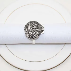 Vintage shell napkin ring metal marine life table decor detail view for party wedding