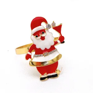 Christmas Santa Claus metal napkin ring with red enamel and sparkling rhinestones.