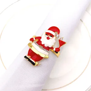 Christmas Santa Claus napkin ring alloy rhinestone holiday table decor dinner party accessory