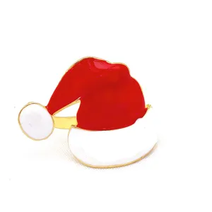 Red and white Santa hat napkin ring, gold-trimmed alloy design, perfect detail.