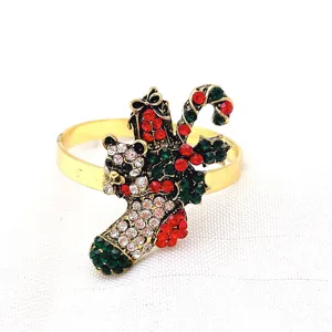 Christmas rhinestone napkin ring gold metal holiday table decor napkin holder for dinner