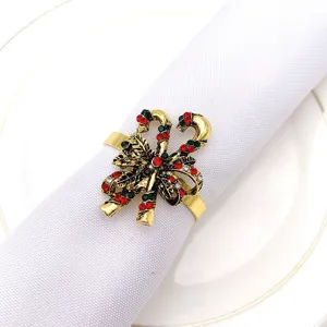Christmas napkin ring alloy rhinestone candy cane napkin holder detail view for holiday table