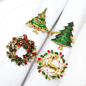 Christmas Napkin Rings Alloy Rhinestone Napkin Holder Hotel Table Decor Dinner Party Wedding Festive Tableware Accessories
