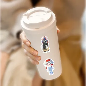 Chinese opera character decorative waterproof sticker tumbler cup detail view for daily use.
