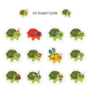 Niedliche Cartoon Schildkröten Meme Aufkleber Set für wasserdichte Handyhülle und Tagebuch.