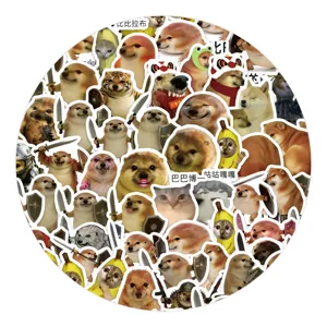 100pcs funny meme dog cat stickers sword shield waterproof graffiti decals for water bottles