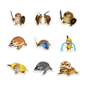 Funny meme sticker pack waterproof vinyl cute sword shield dog cat graffiti decals for water bottle