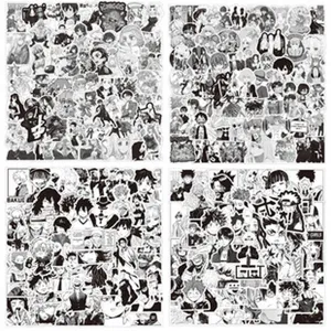 Black and white anime stickers pack, cool manga character waterproof vinyl decals.