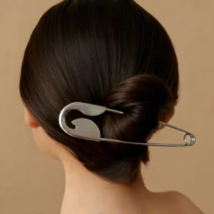 Pince à Cheveux en Alliage Métal Forme Épingle de Sûreté Argent Brillant Minimaliste Grande Accessoire Cheveux Personnalisé Femme Fête Quotidien
