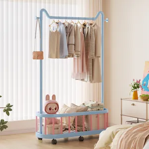 Dopamine Mobile Clothes Rack Floor Standing Bedroom Coat Rack Metal Garment Racks With Storage Basket And Wheels Home Living Room Furniture