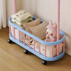 Mobile rolling storage basket with breathable design for bedroom dormitory clothes and toys organization.