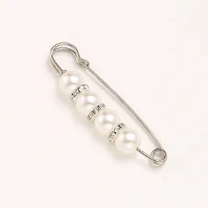 Pearl waist tightener pin for pants adjustable safety brooch anti glare clothing decorative buckle
