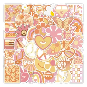 50 Pcs Retro Hippie Stickers Aesthetic Cute Vinyl Waterproof Decals for Water Bottle Laptop