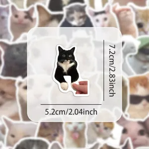 Funny meme cat waterproof sticker for laptop phone case luggage, cute decorative decal.