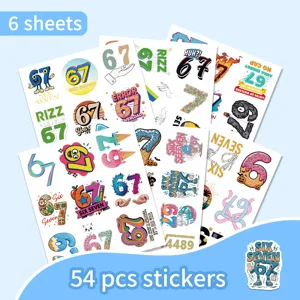 54 pcs 67 internet slang cartoon waterproof stickers for laptop skateboard tumbler decor
