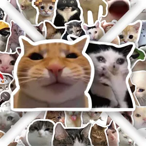 51pcs funny crying cat stickers cute waterproof vinyl decal for laptop phone case luggage decor